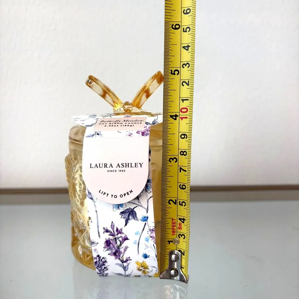 Laura Ashley BUTTERFY MEADOW Soy Blend Candle in Decorative Yellow Jar w/ Lid